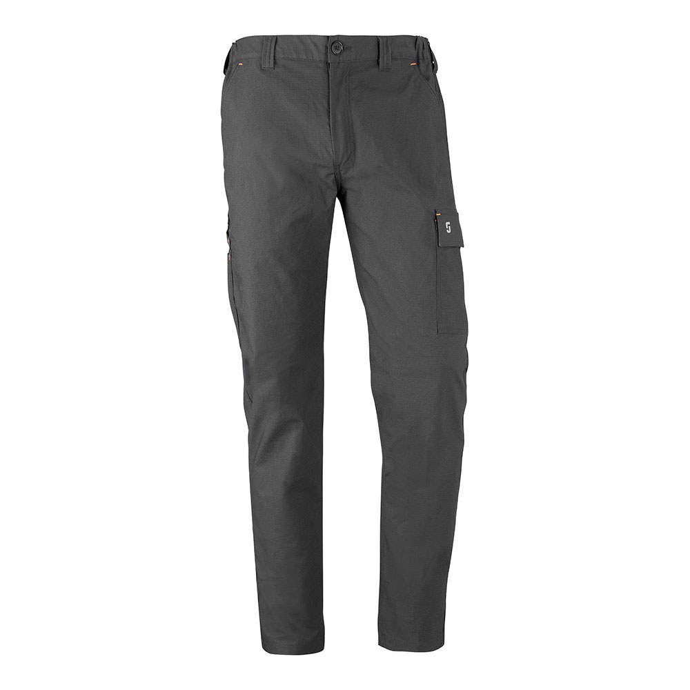 Calça de estrada cinza elástica com vários bolsos, tamanho G