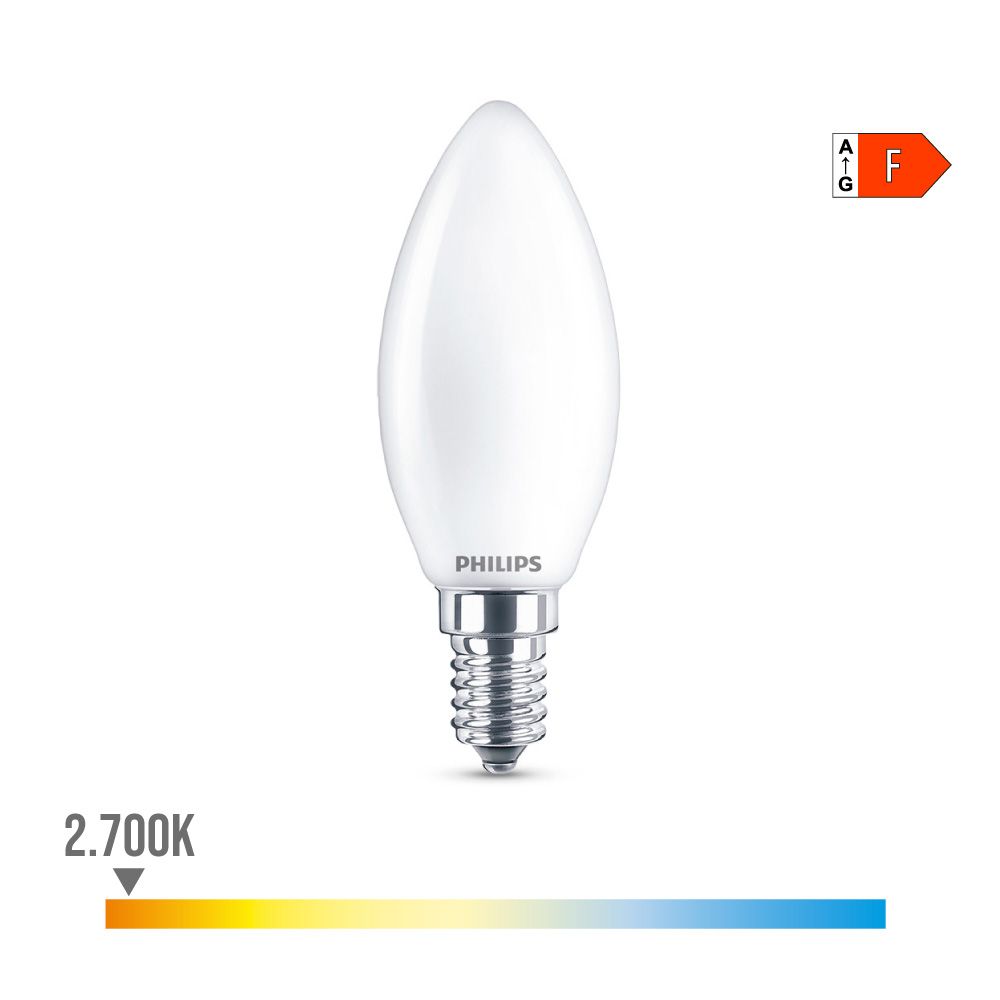 Lâmpada vela LED E14 4.3W 470lm 2700K LUZ quente Ø3.5x9.7cm. philips