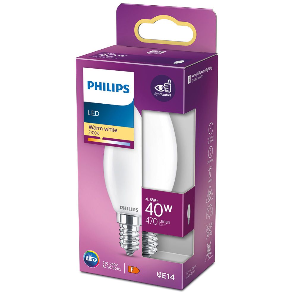 Lâmpada vela LED E14 4.3W 470lm 2700K LUZ quente Ø3.5x9.7cm. philips - Image 2
