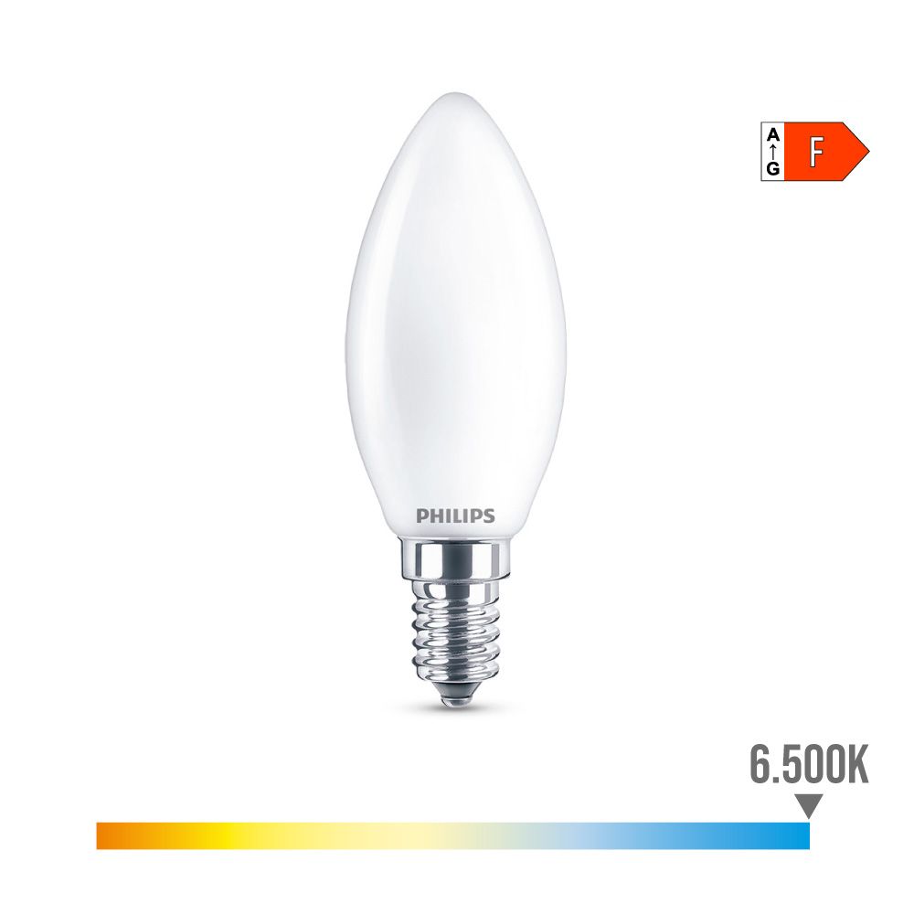 Lâmpada vela LED E14 4.3W 470lm 6500K LUZ fria Ø3.5x9.7cm. philips
