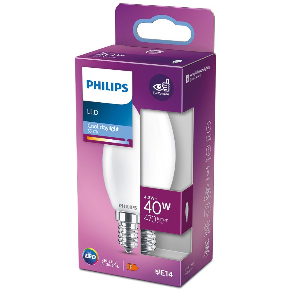 Lâmpada vela LED E14 4.3W 470lm 6500K LUZ fria Ø3.5x9.7cm. philips - Image 2
