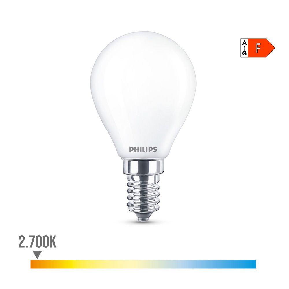 Lâmpada esférica LED E14 4,3 W 470lm 2700K LUZ quente Ø4,5x8,2cm philips