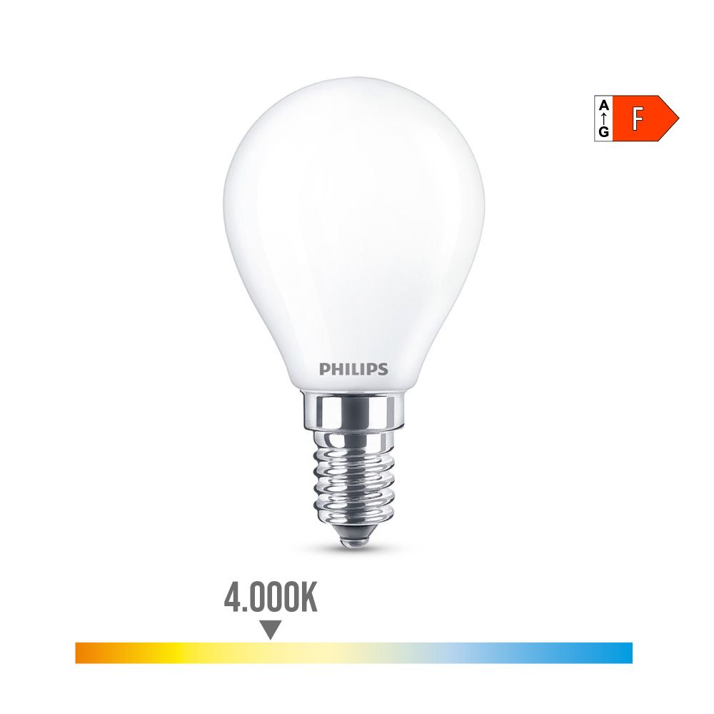 Lâmpada esférica LED E14 4,3 W 470lm 4000K LUZ DIA Ø4,5x8,2cm philips