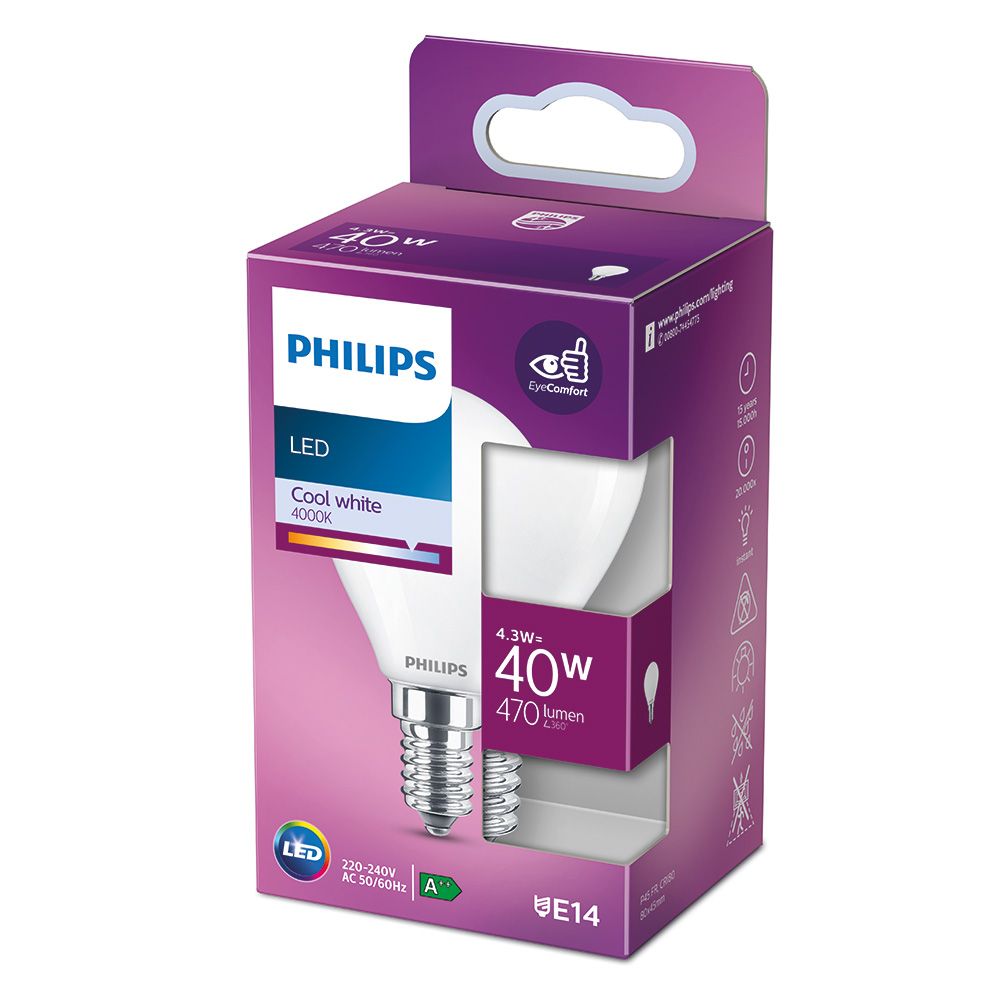 Lâmpada esférica LED E14 4,3 W 470lm 4000K LUZ DIA Ø4,5x8,2cm philips - Image 2