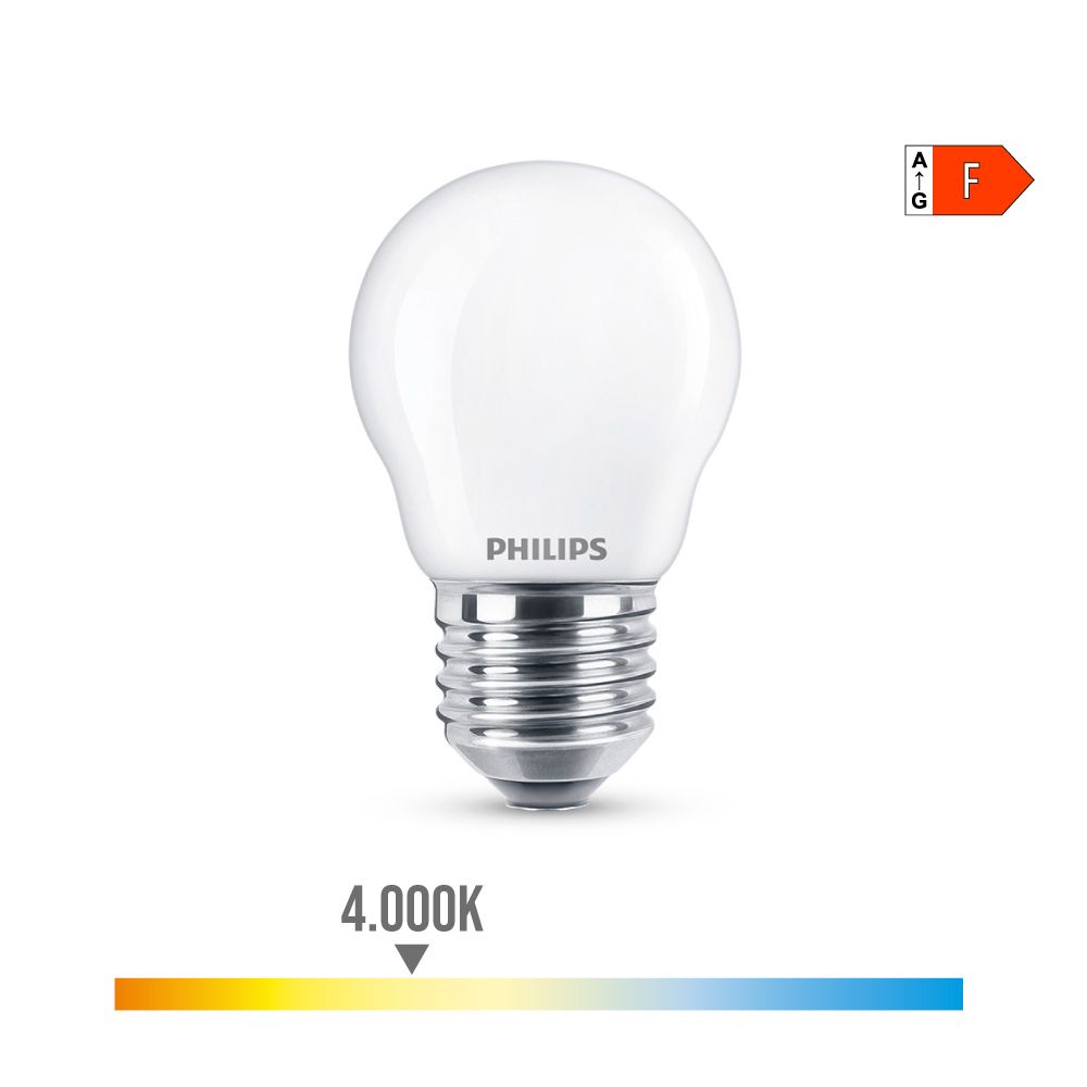 Lâmpada esférica LED E27 4,3W 470lm 4000K LUZ DIA Ø4,5x7,8cm philips