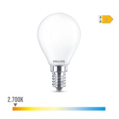 Lâmpada esférica LED E14 6,5W 806lm 2700K LUZ quente Ø4,5x8cm philips
