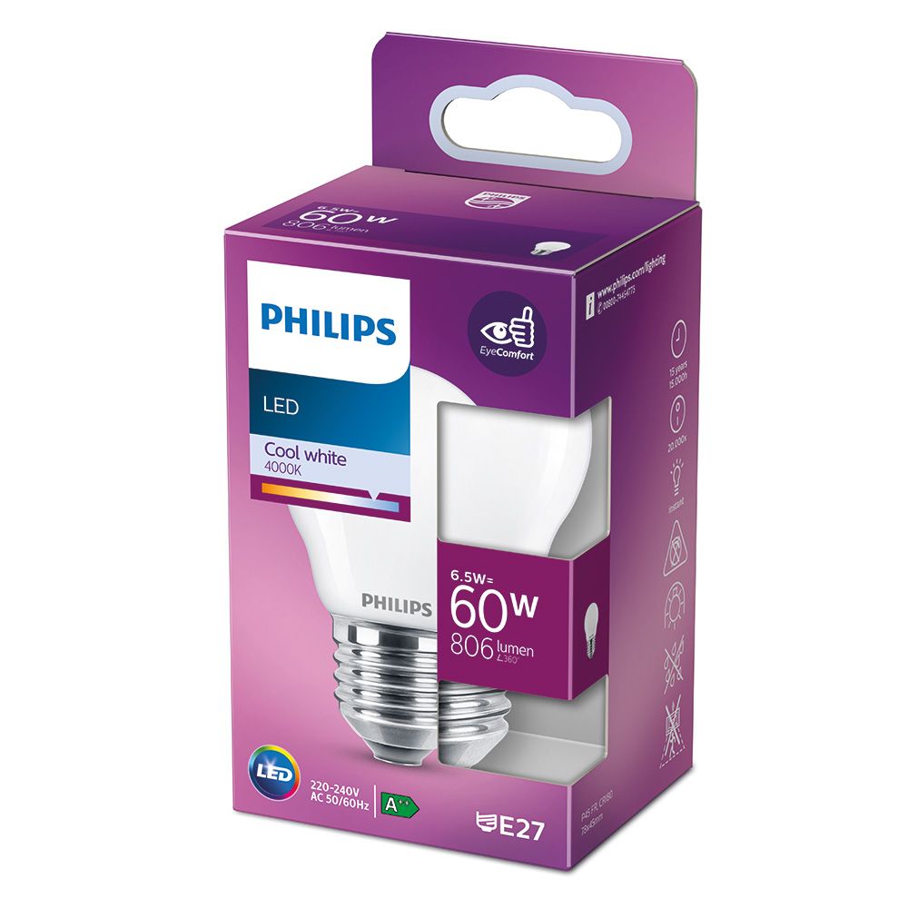 Lâmpada esférica LED E27 6,5W 806lm 4000K LUZ DIA Ø4,5x7,8cm philips - Image 2
