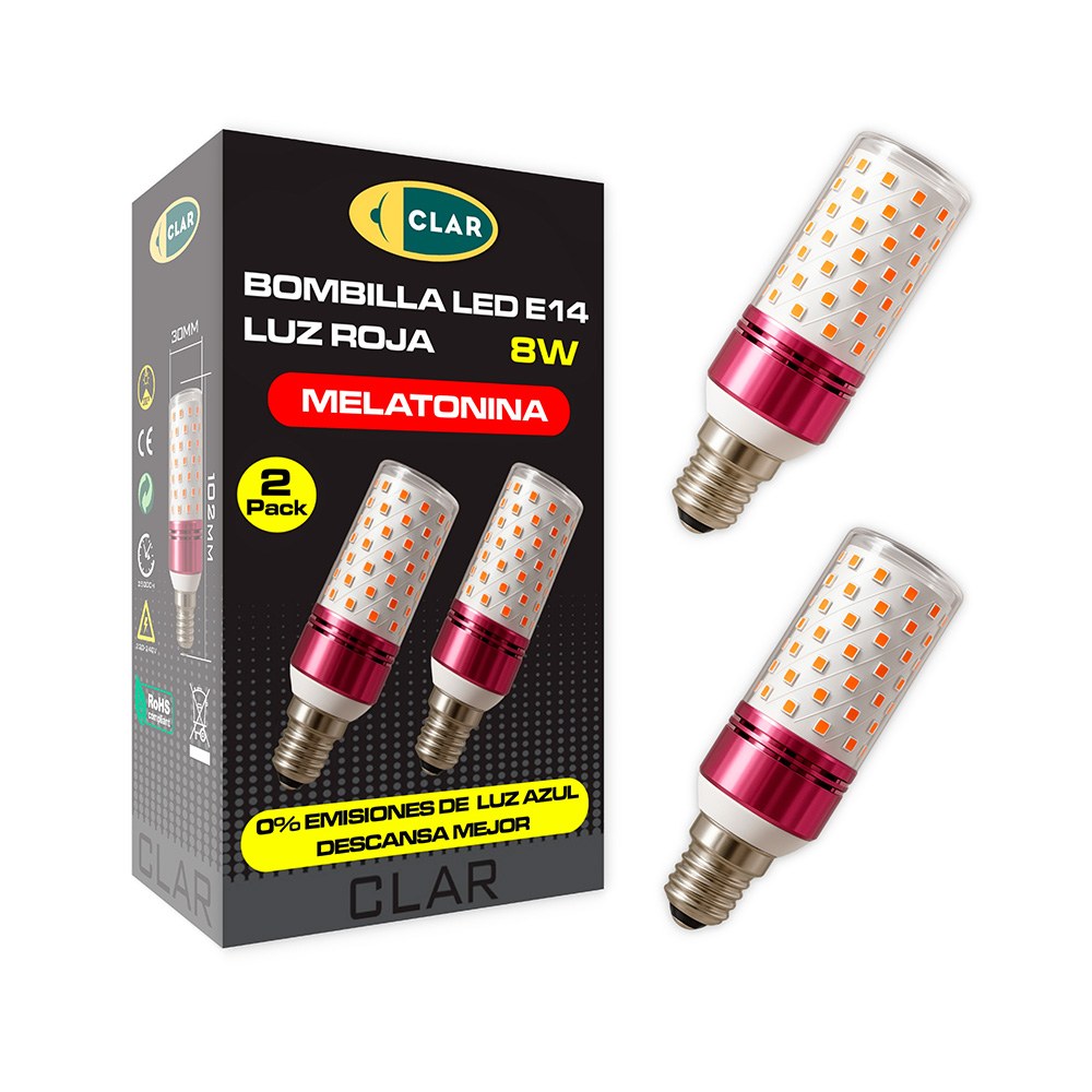 Lâmpada tubular vermelha de melatonina E14 8 W, 2 unidades