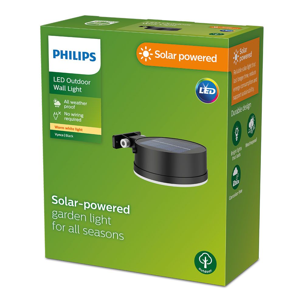 Aplique solar redondo, IP 44 1,5W, 200Im 2700K, LUZ quente, medidas: 11,2x4,6x14,1cm. philips - Image 3
