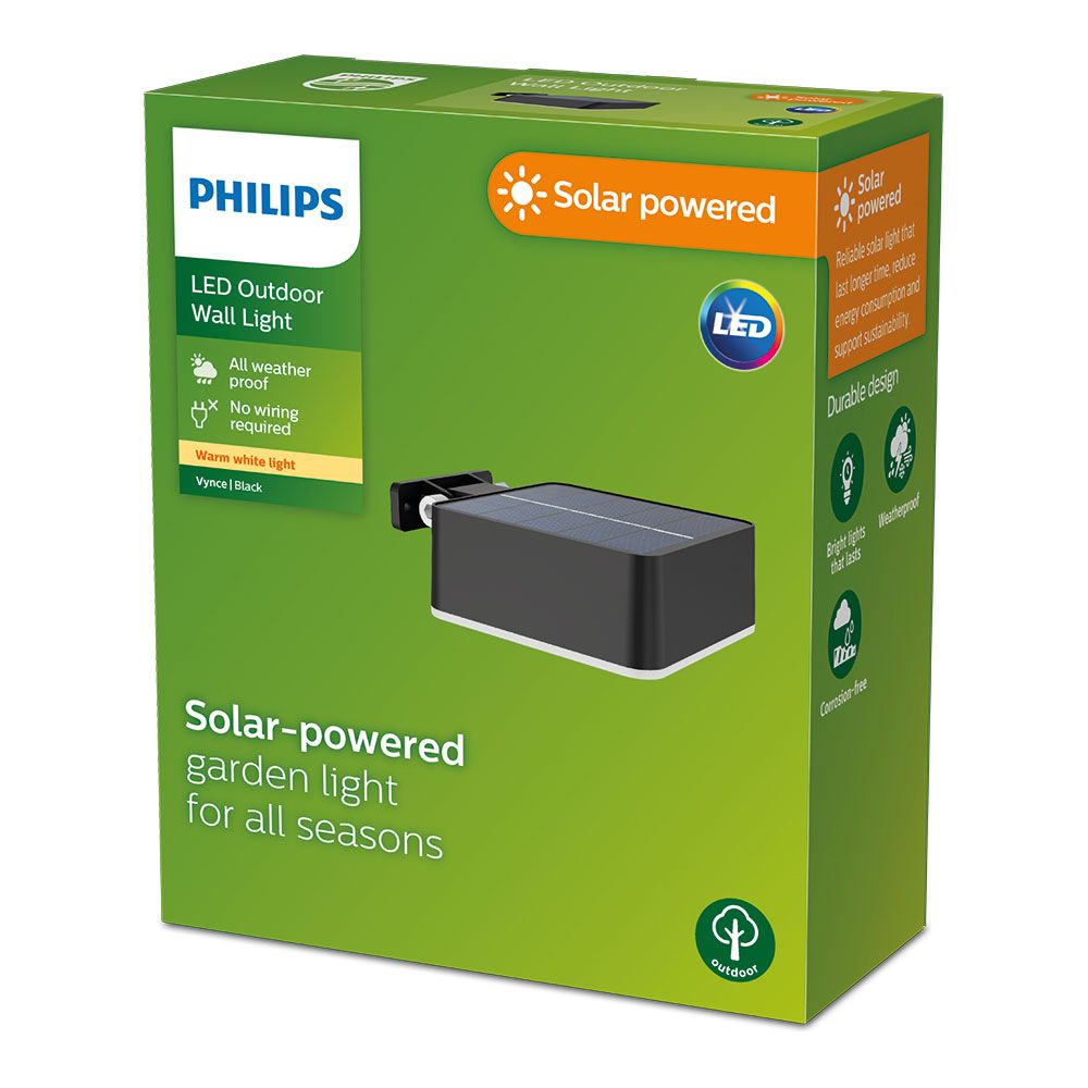 Aplique solar quadrado, IP 44 1,5W, 200Im 2700K, LUZ quente, medidas: 10,5x4,6x13,6cm. philips - Image 3