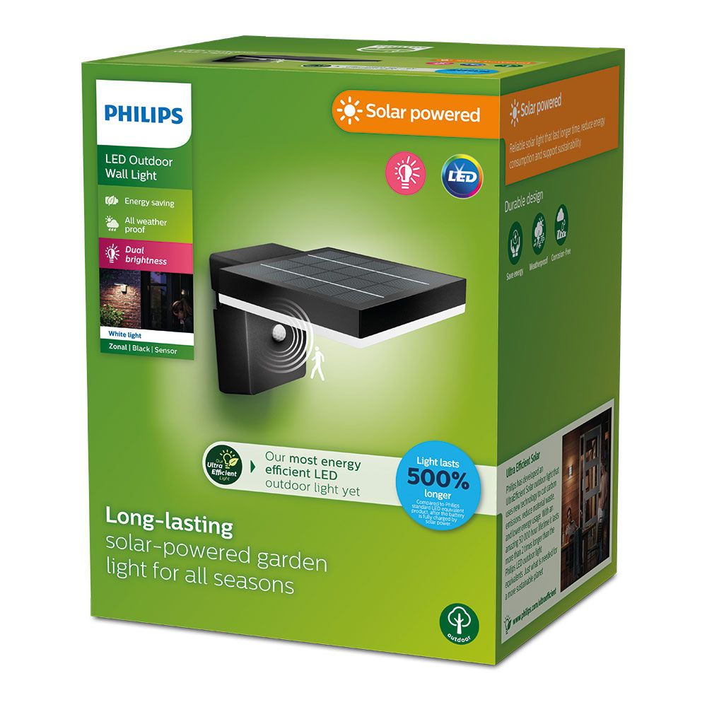 Aplique solar mural quadrado ULTRAEFICIENTE,IP44 1,3W, 250Im 3000K, LUZ quente, philips - Image 3