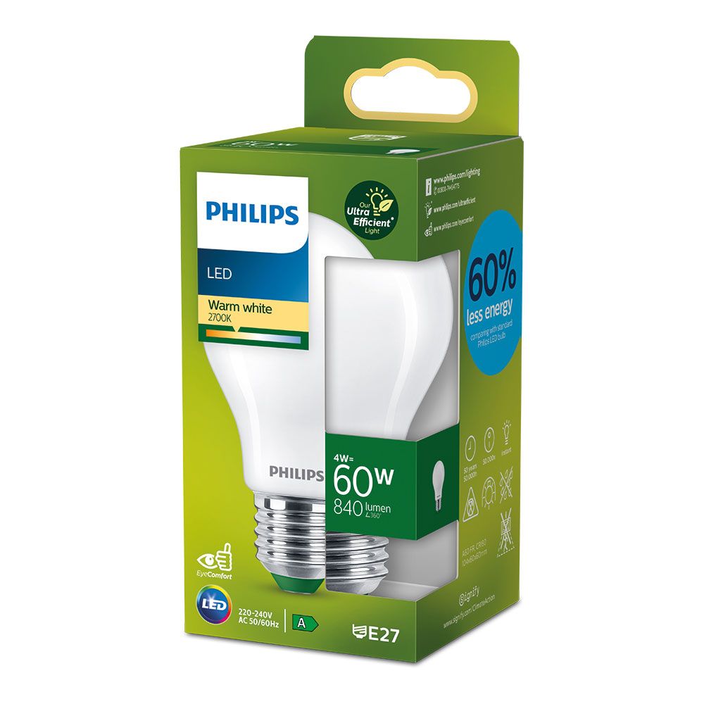 Lâmpada ultra efficient LED classic 4W 840Im E27 2700K, Ø6x10,4cm, philips - Image 2