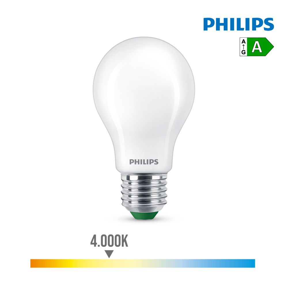 Lâmpada ultra efficient LED classic 4W 840Im E27 4000K, Ø6x10,4cm, philips
