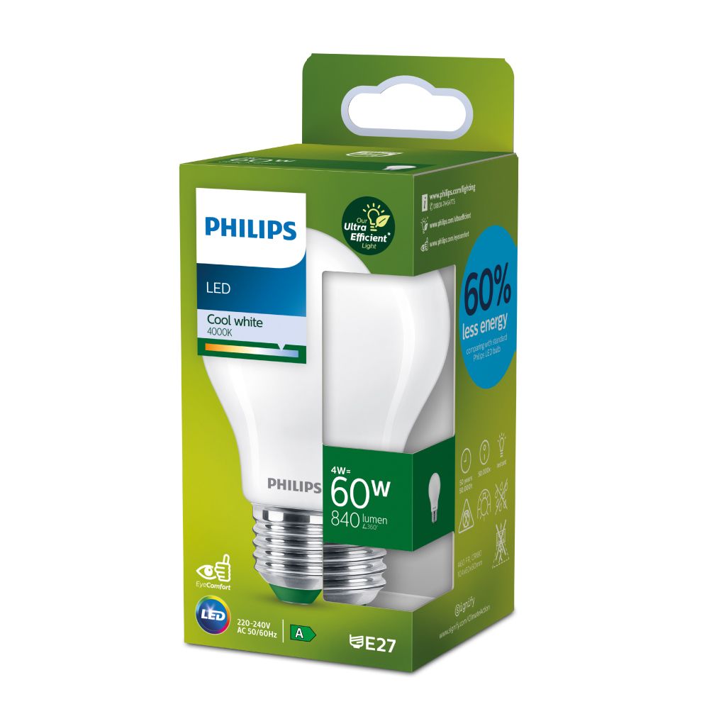 Lâmpada ultra efficient LED classic 4W 840Im E27 4000K, Ø6x10,4cm, philips - Image 2