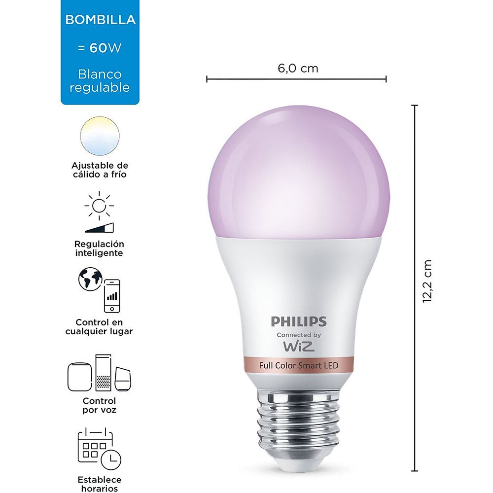 Lâmpada standard LED E27 8,5W full colors wifi WIZ philips - Image 3
