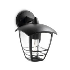 Candeeiro de parede exterior creek E27 60 W sem lâmpada, preto, com LUZ descendente