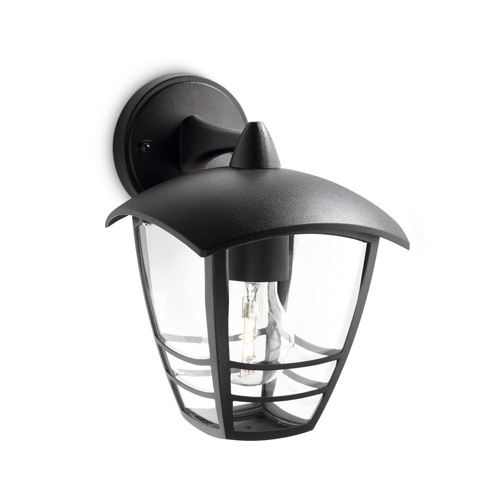 Candeeiro de parede exterior creek E27 60 W sem lâmpada, preto, com LUZ descendente