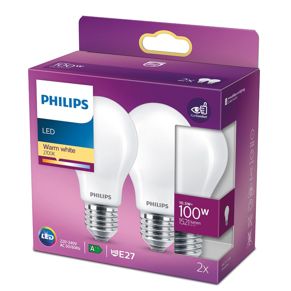 Lâmpada led e27 padrão 10,5 w 1521 lm 2700k luz quente, 2 unid. - Image 2