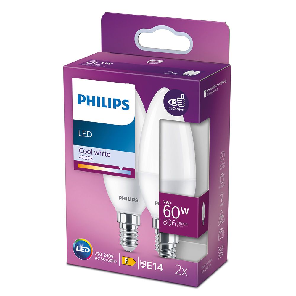 Lâmpada vela LED e14, 7w, 806 lm 4000 k, luz natural, 2 unid - Image 2