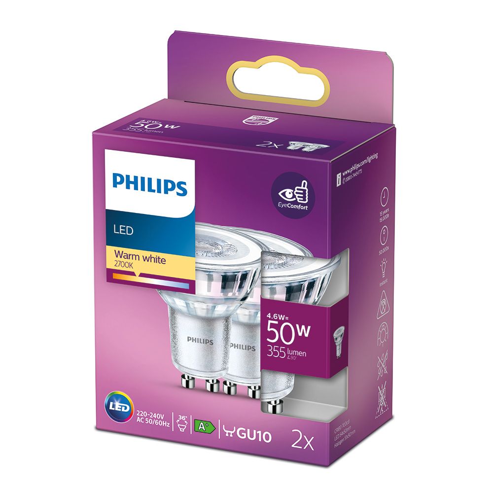 Lâmpada led Gu10 4,6 w 355 lm 2700 k luz quente, 2 peças - Image 2