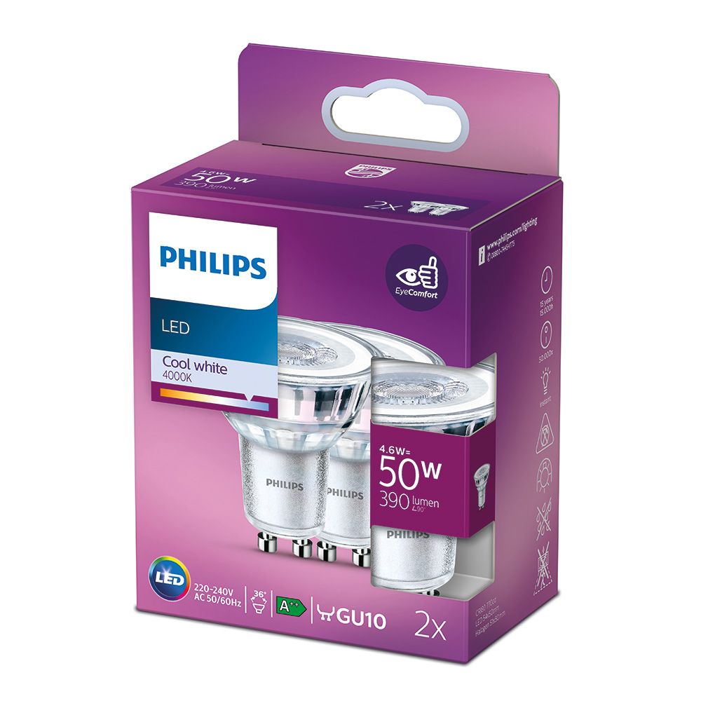 Lâmpada led Gu10 4,6 w 390 lm 4000 k luz natural, 2 peças - Image 2
