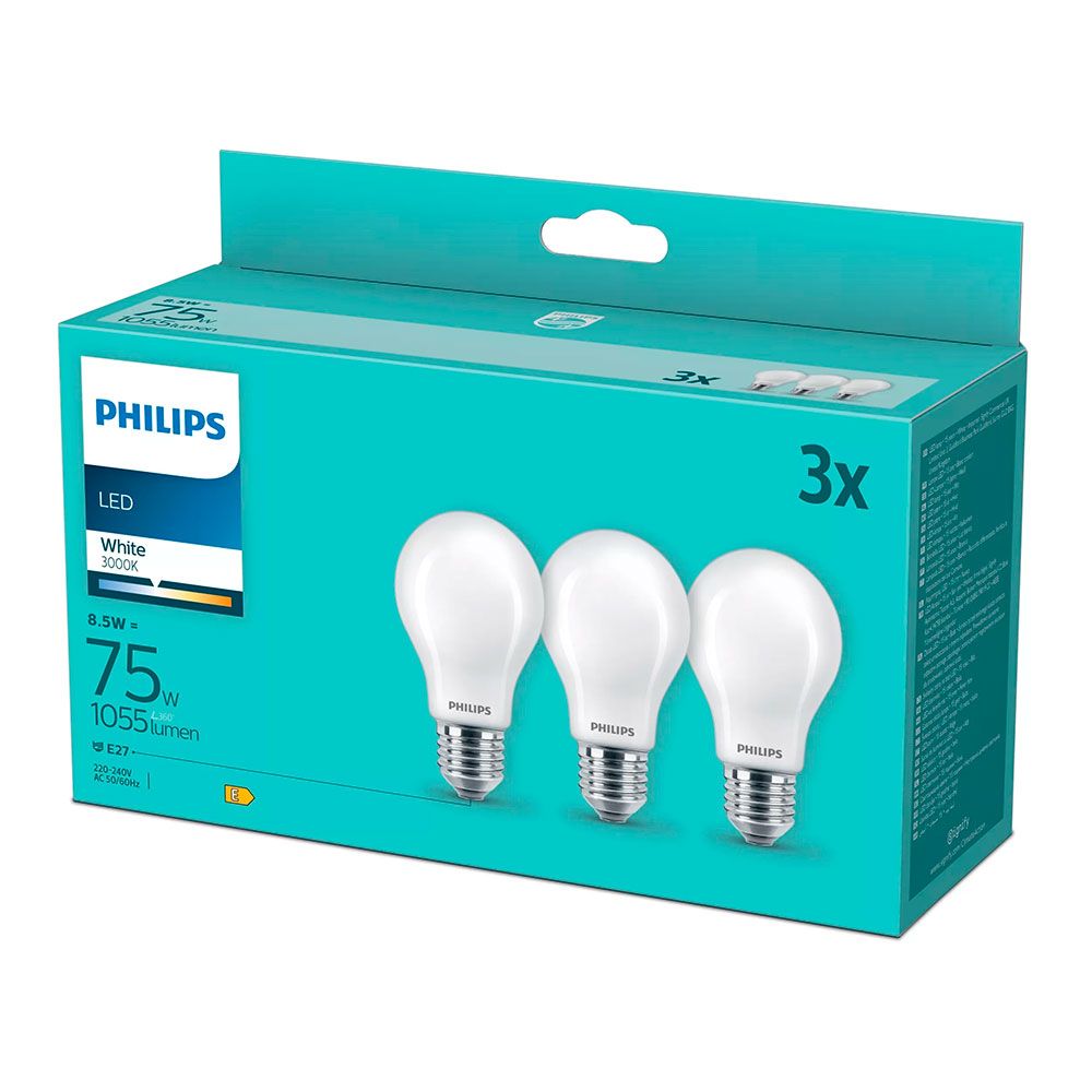 Lâmpada LED de filamento mate, E27, 8,5 W (equiv. 75 W), 1055 LM, 3000 K, LUZ quente, pack 3 unidades