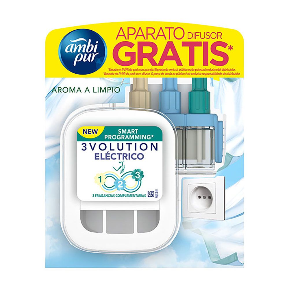 Aromatizador de ambiente elétrico 3VOLUTION com aroma limpo e 3 fragrâncias + refil 21 ml