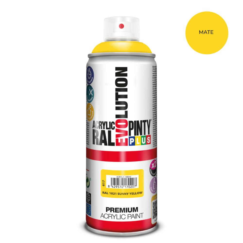 Spray de tinta acrílica evolução 520 cc ral 1021 amarelo ensolarado fosco 300 g