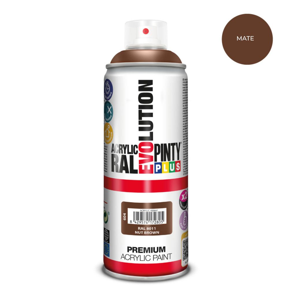Spray de tinta acrílica evolução 520 cc ral 8011 marrom noz mate 300 g