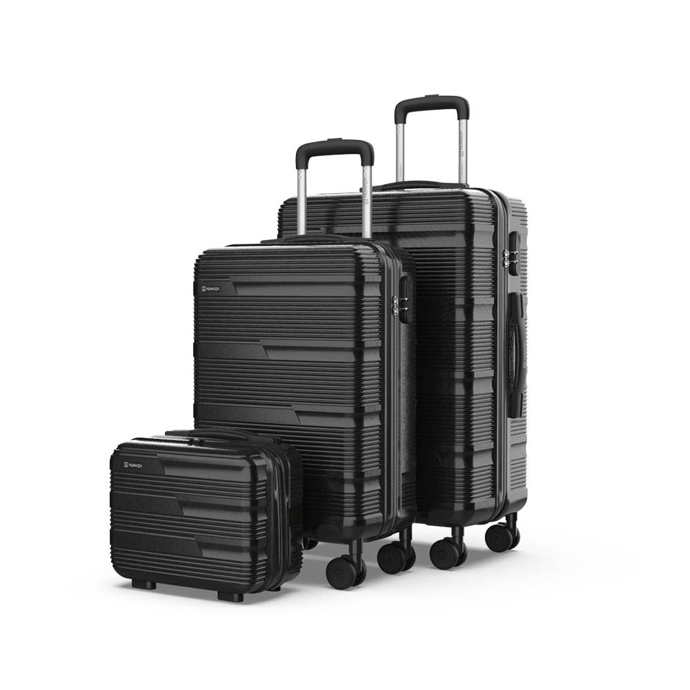 Conjunto de malas pretas, 3 peças de 12", 20" e 24"