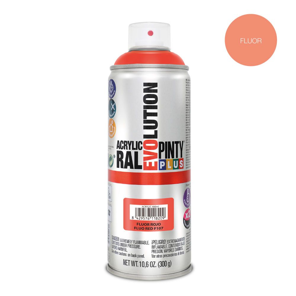 Tinta acrílica spray evolution 520 CC F107 vermelho fluor 300 g