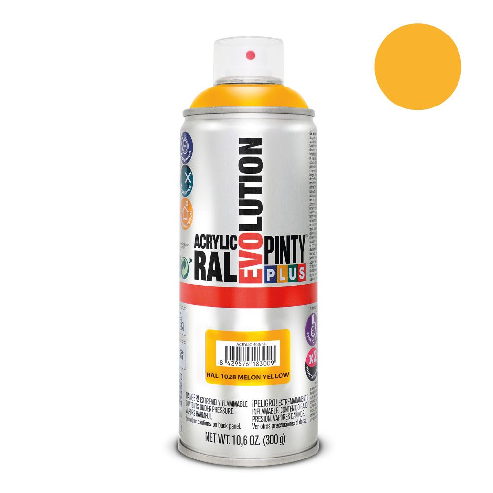Tinta acrílica spray evolution 520 CC RAL 1028 amarelo melão 300 g