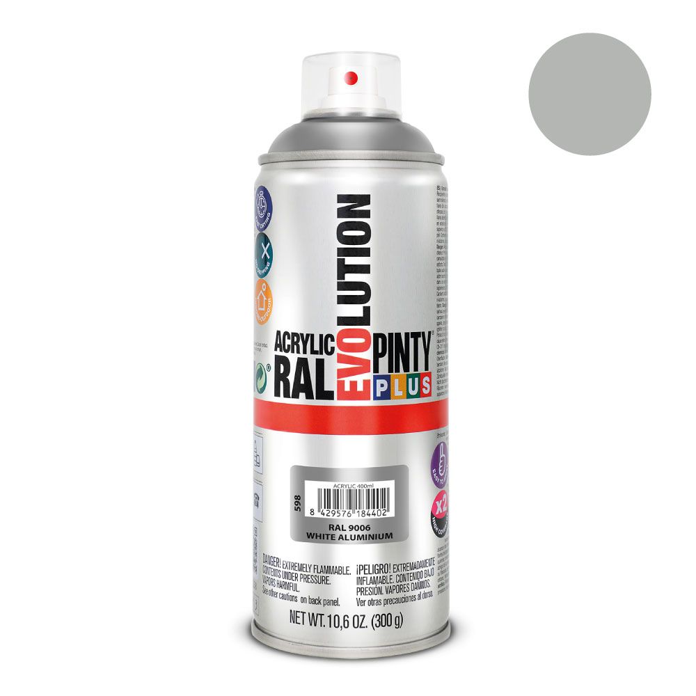 Tinta spray acrílica Evolution 520 CC RAL 9006 alumínio branco