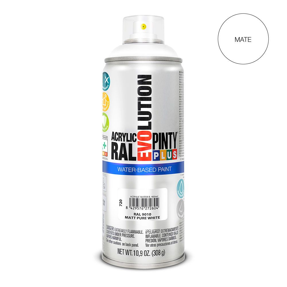 Tinta acrílica à base de água spray evolution 520 CC RAL 9010 branco fosco puro