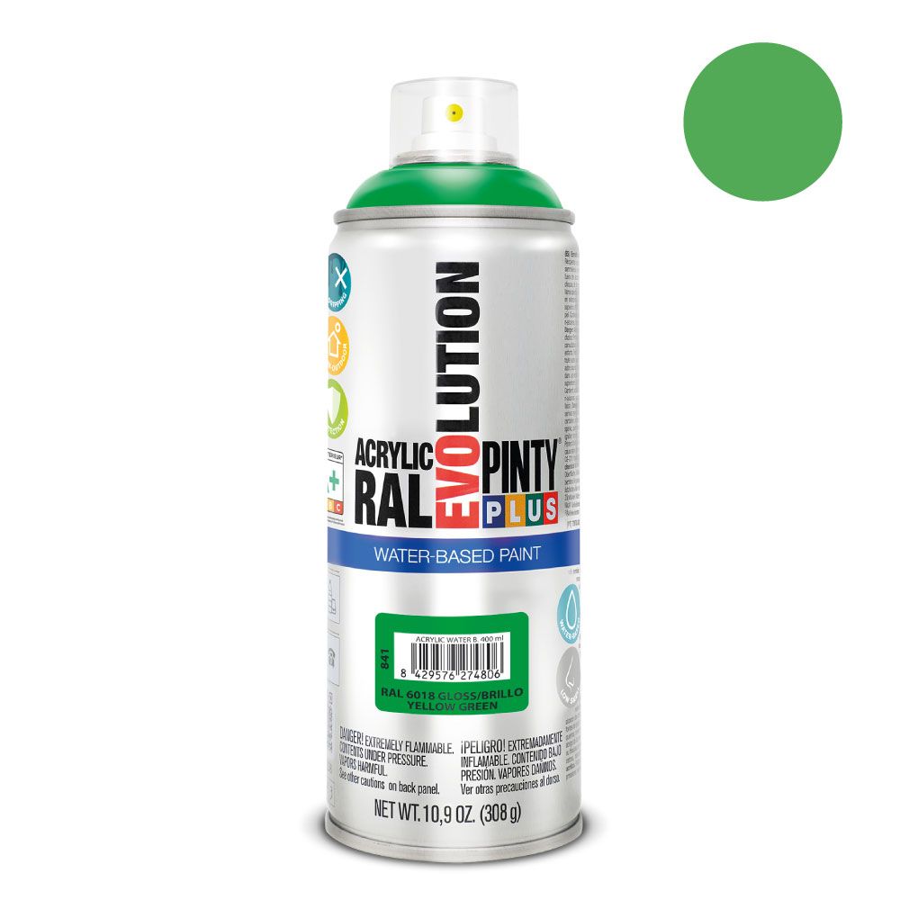 Tinta acrílica spray evolution à base de água 520 CC RAL 6018 amarelo verde