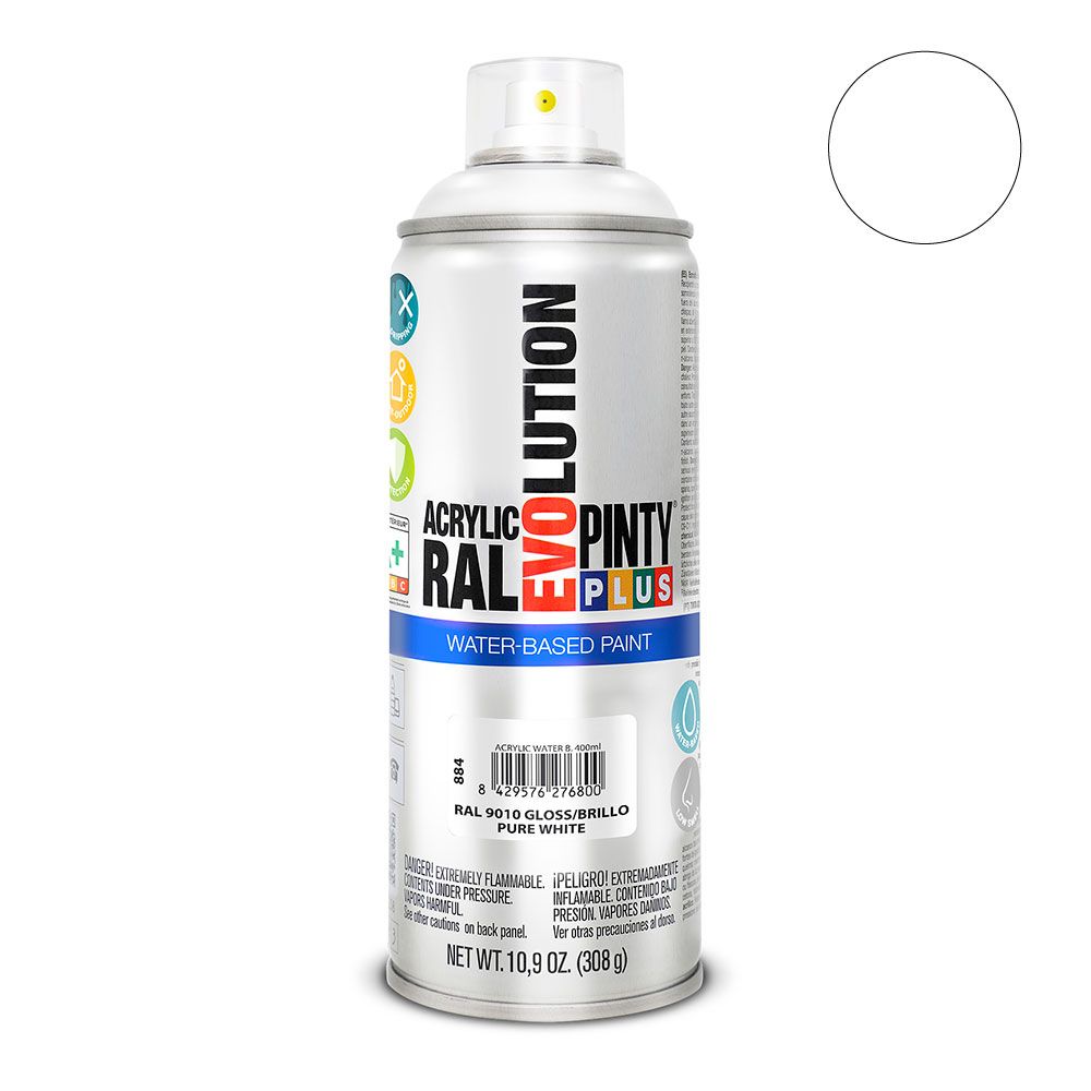 Tinta acrílica à base de água spray evolution 520 CC RAL 9010 branco puro
