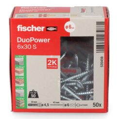 FISCHER Plugues Duopower ø6 x 30 mm + parafusos ø4,5 x 40 mm, caixa de 50 unidades