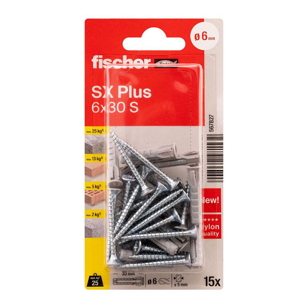 Plugues Sx plus sk nv ø6 x 30 mm + parafusos ø4,5 x 40 mm, blister 15 unid