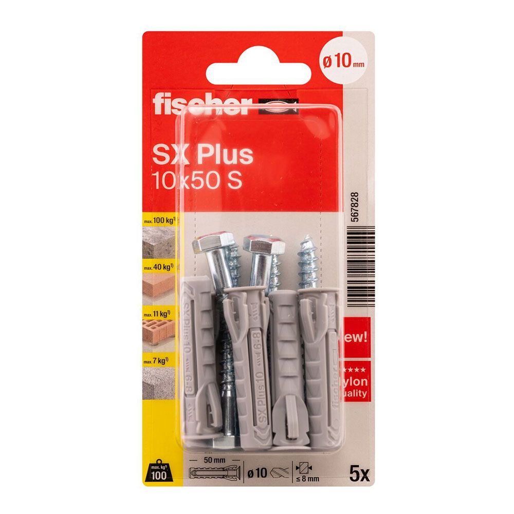 FISCHER Plugues Sx plus sk nv ø10 x 50 mm + parafusos ø7 x 65 mm, blister 5 unidades