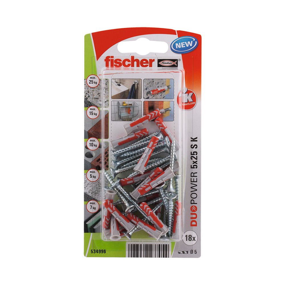 BUCHAS DUOPOWER Ø5 x 25 mm + PARAFUSOS Ø3,5 x 35 mm, BLISTER 18 unid