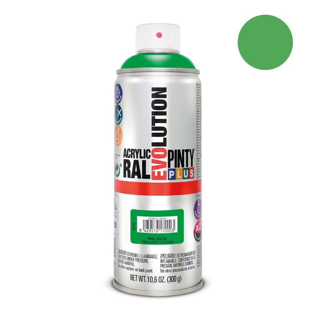 Tinta acrílica spray evolução 520 cc ral 6018 amarelo verde 300 g