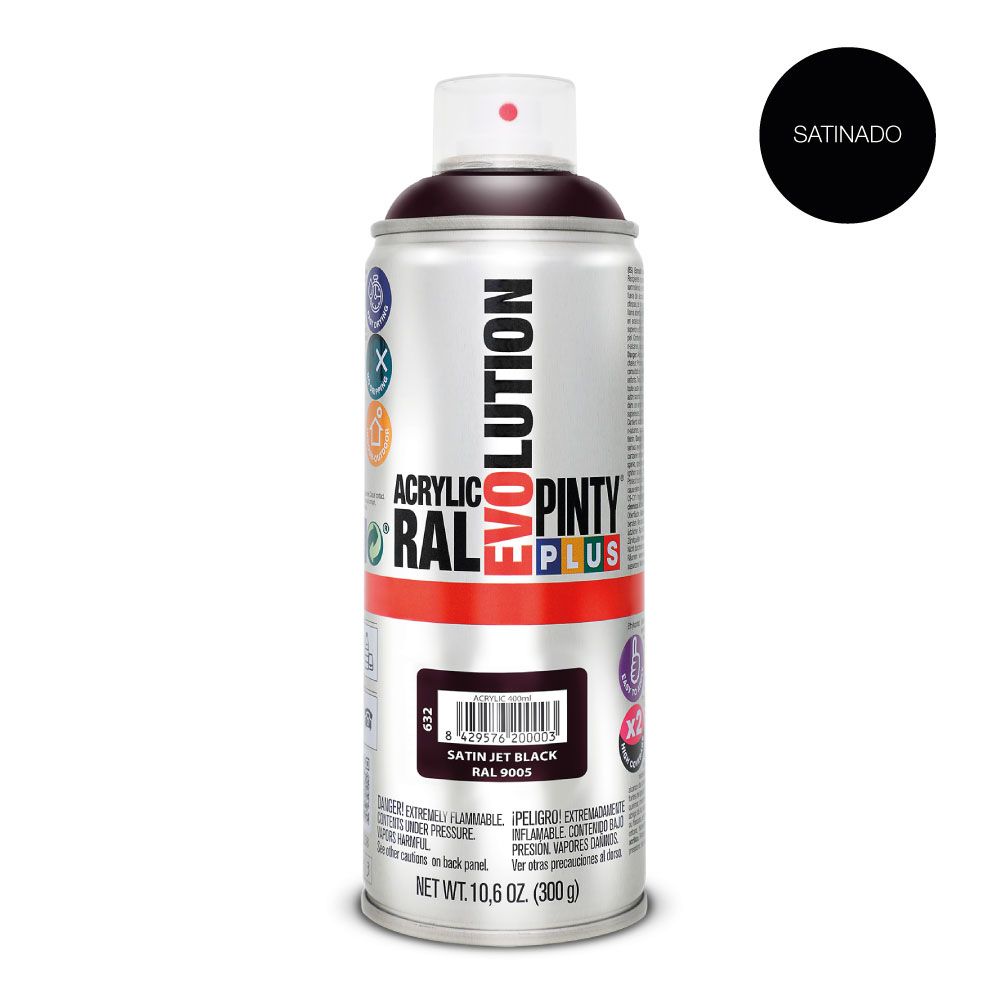 Tinta spray acrílica evolution 520 CC RAL 9005 preto intenso acetinado