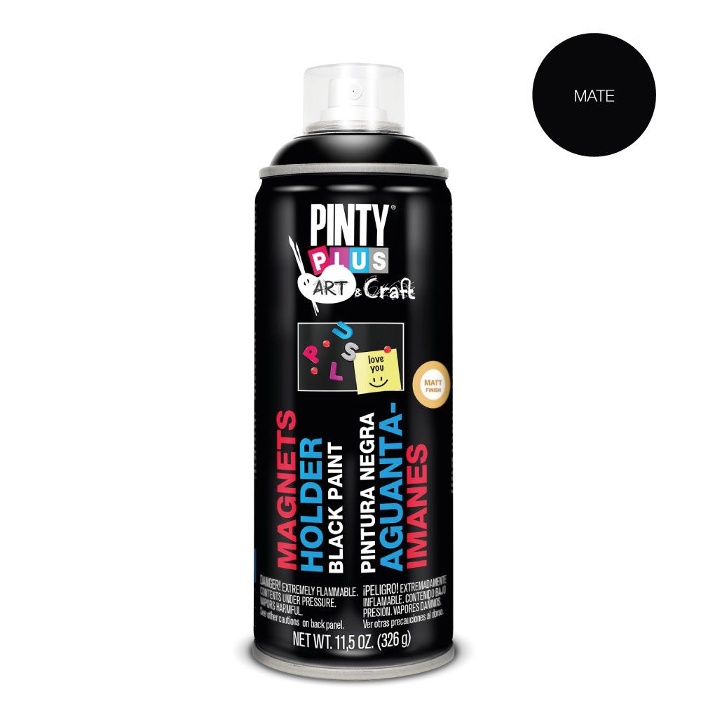 PINTY PLUS Tinta spray artística e artesanal 520cc tinta preta com retenção de ímã pi104