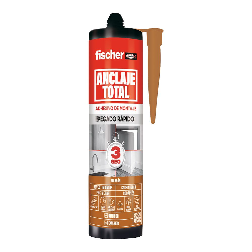 Fixação total, adesivo rápido 3 segundos, para interior e exterior, castanho, 290 ml