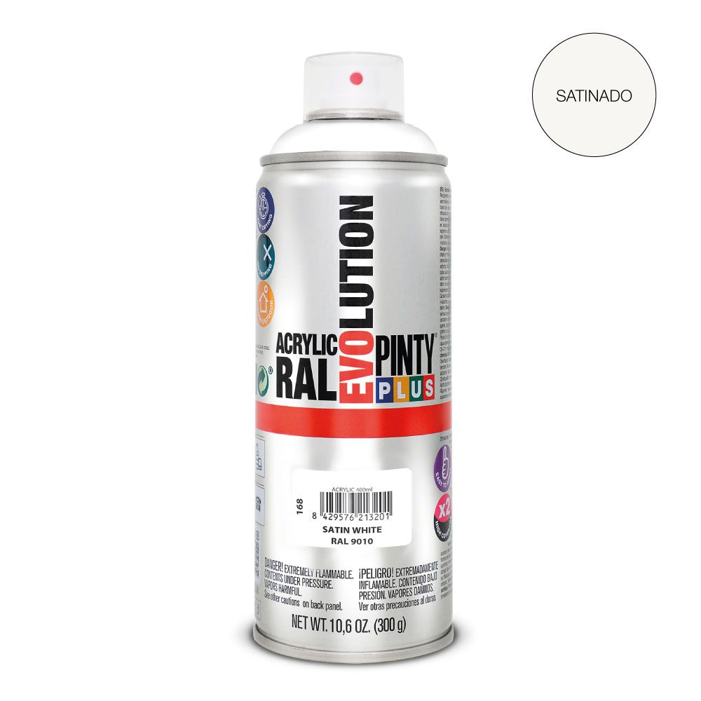 Tinta spray acrílica evolution 520 CC RAL 9010 branco puro acetinado