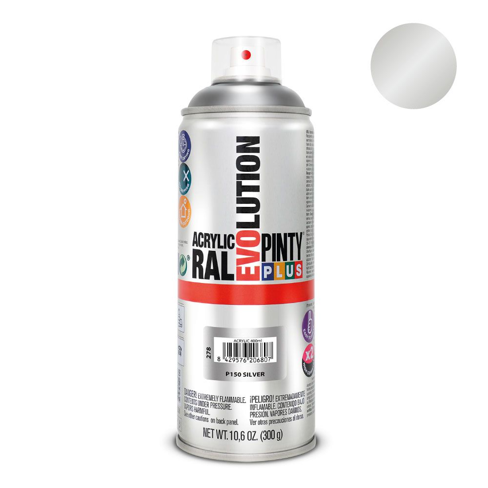 Tinta spray acrílica evolution 520 CC P150 prateado