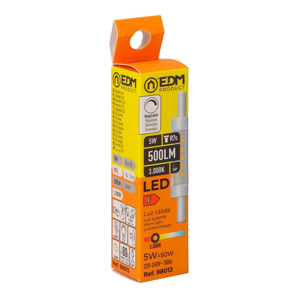 Lâmpada linear LED 78 mm, r7s, 5 w, 500 lm, 3000 k, luz quente, regulável, ø15 x 78 mm - Image 2
