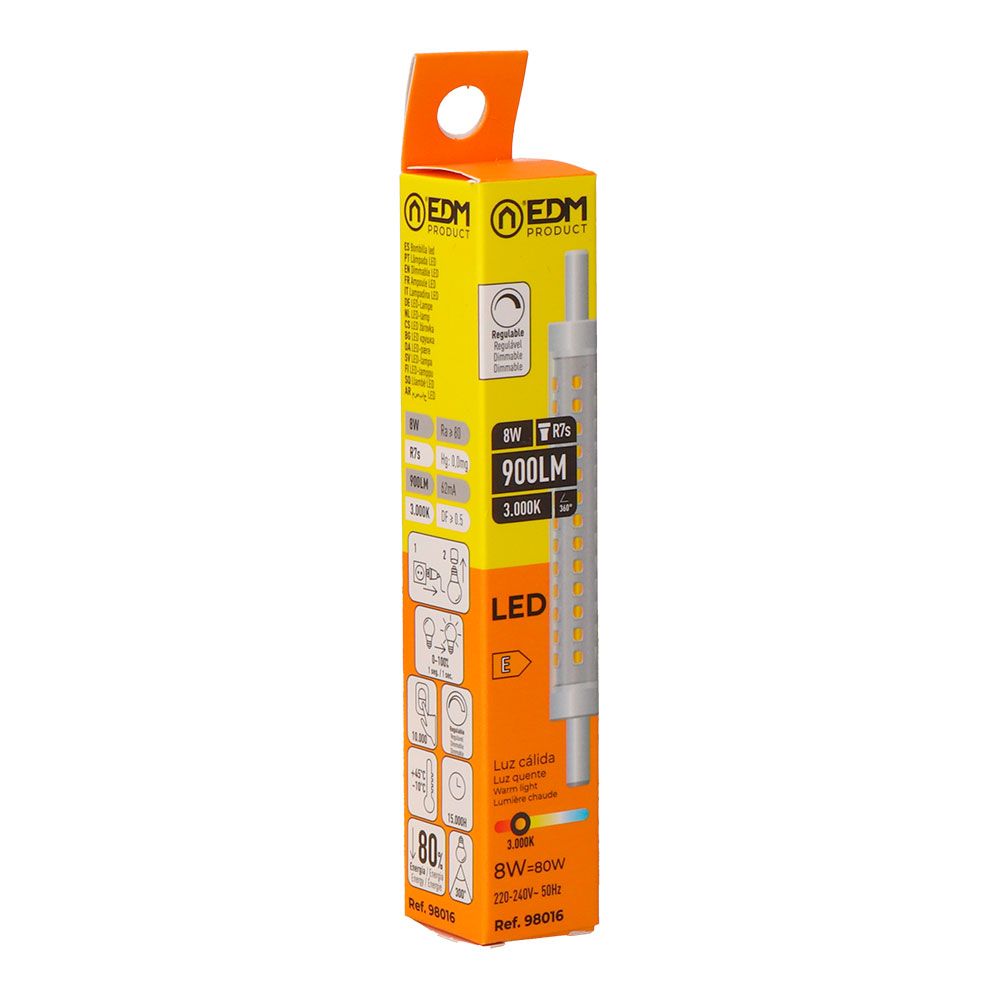 Lâmpada linear LED 118 mm, R7s, 8 W, 900 LM, 3000 K LUZ quente, regulável, Ø15 x 118 mm - Image 2