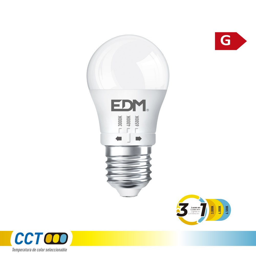 Lâmpada esférica LED P45 E27, 6 W, 500 LM, 3CCT, Ø45 x 88 mm