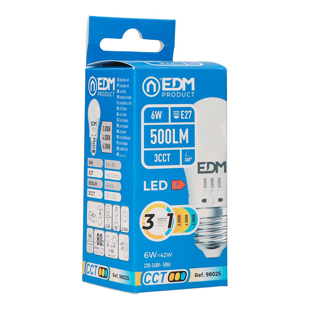 Lâmpada esférica LED P45 E27, 6 W, 500 LM, 3CCT, Ø45 x 88 mm - Image 2
